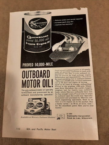 Mercury Kiekhaefer Quicksilver 2 cycle engine oil, advertisement