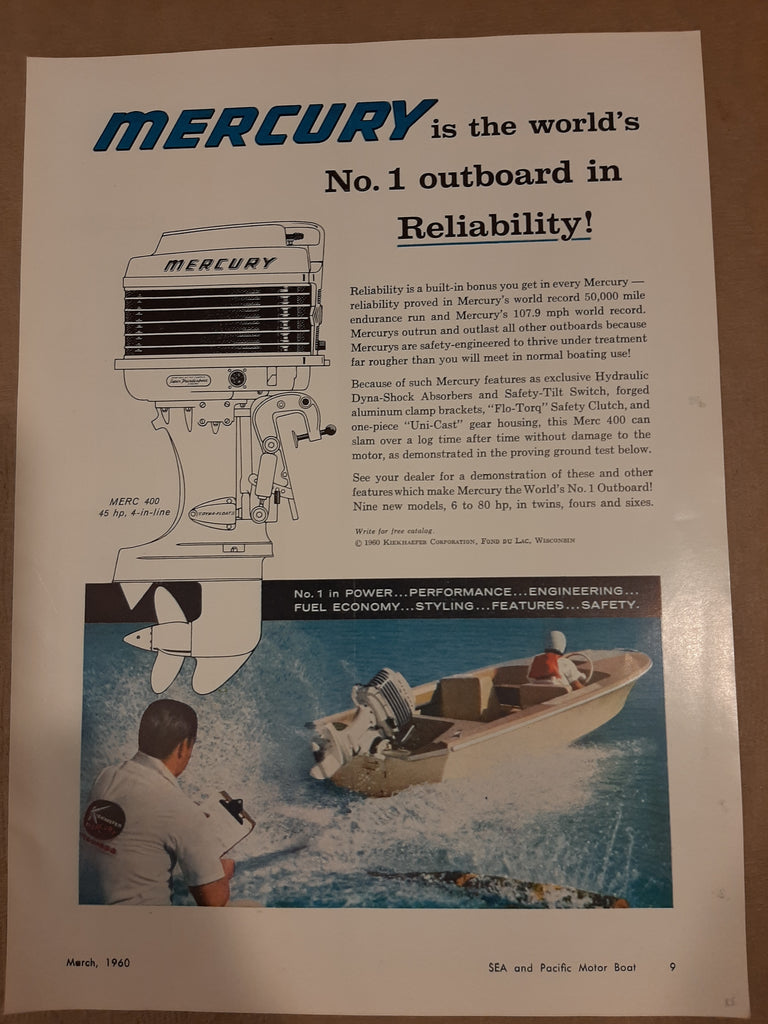 Mercury 400 1960 advertisement from Sea and Pacific Motor Boat