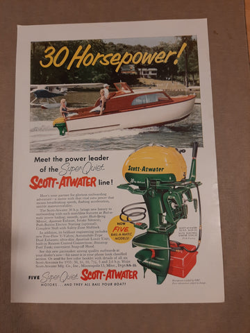 Scott Atwater 1955 30hp ad original great color