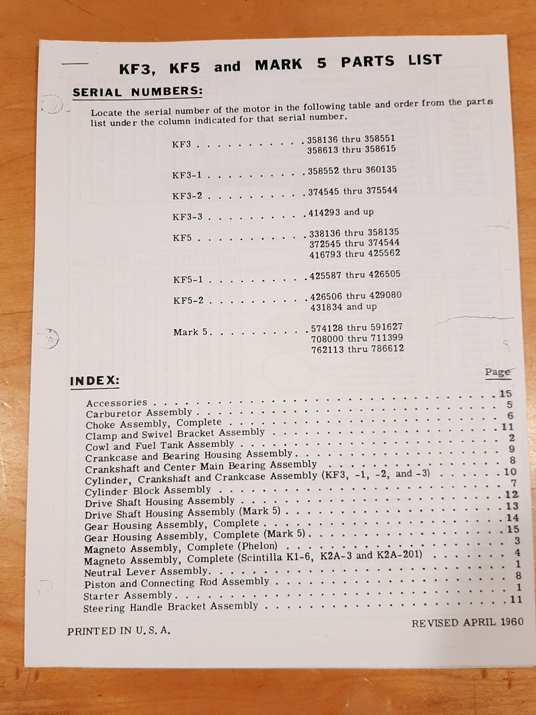 KF3,KF5, Mark 5 mercury parts list