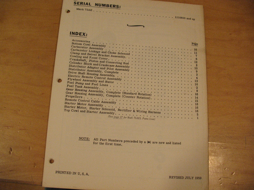 Mercury Mark 75AE parts list , original dealer documents