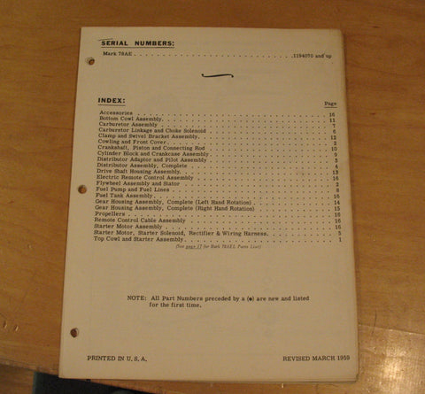 Mercury Mark 78 A parts list , original dealer documents