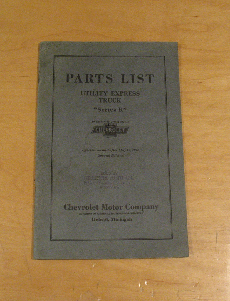 Chevrolet Utility Express truck "Series R" 1926 parts price list